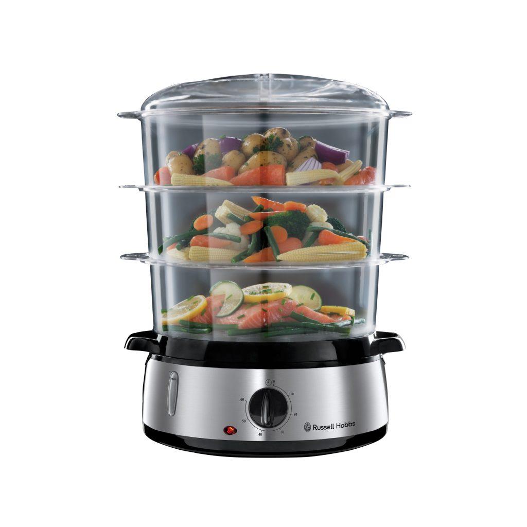 Food steamer with food
